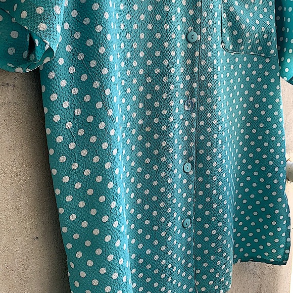 Turquoise and white polka dot shirt Vintage - Picture 5 of 7